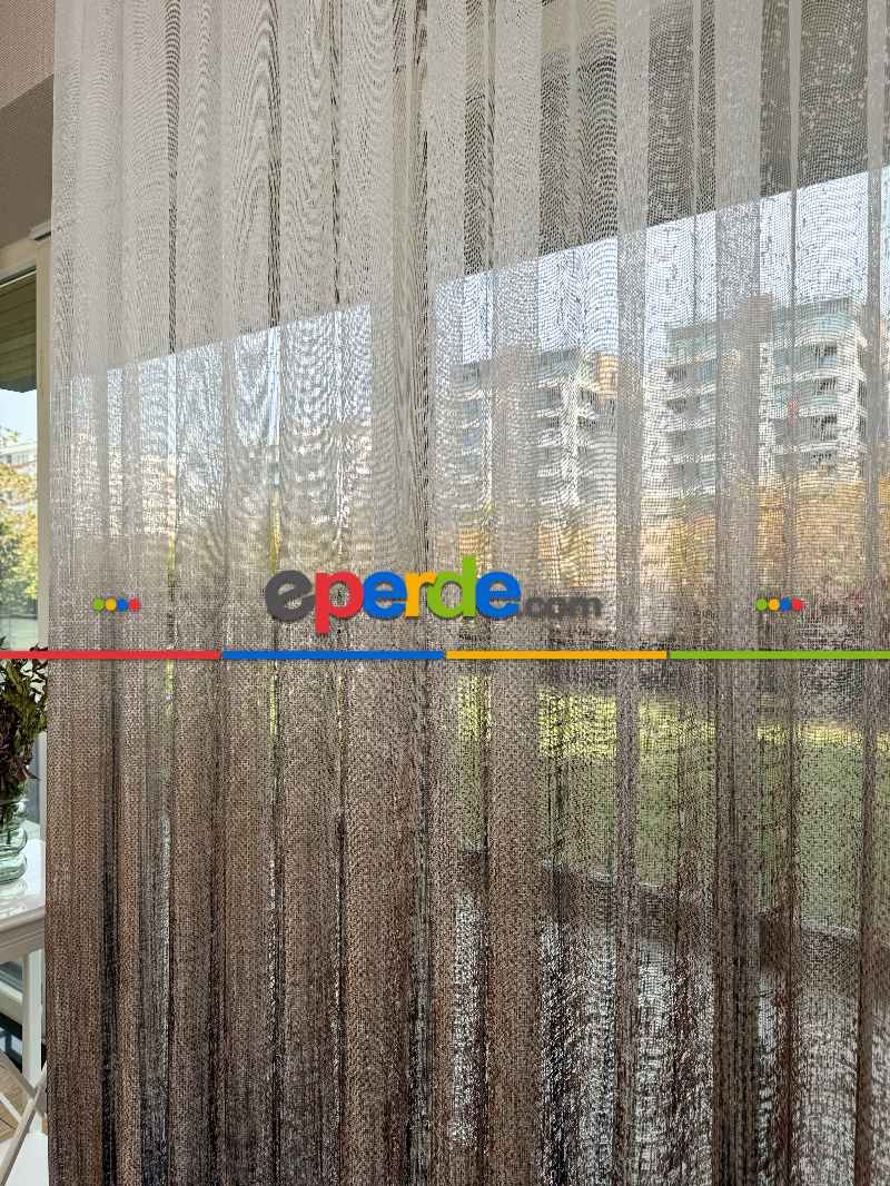 Yatak Odası - Kahverengi Degrade Geçişli Tül Perde, Fransız Örme Tül