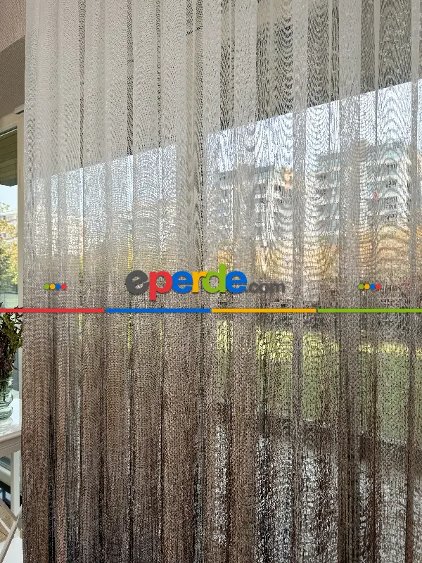 Salon - Kahverengi Degrade Geçişli Tül Perde, Fransız Örme Tül