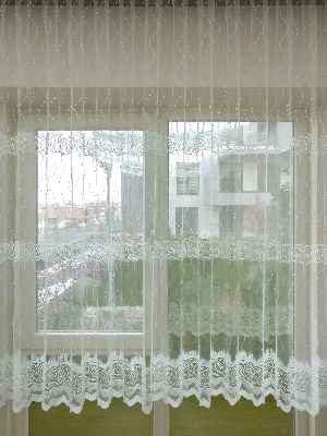 Mutfak Tülü Perdesi İşlemeli Güpürlü- Ekru