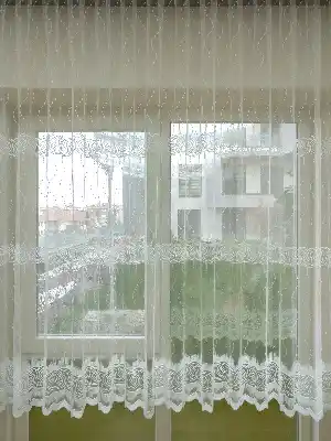 Mutfak Tülü Perdesi İşlemeli Güpürlü- Ekru