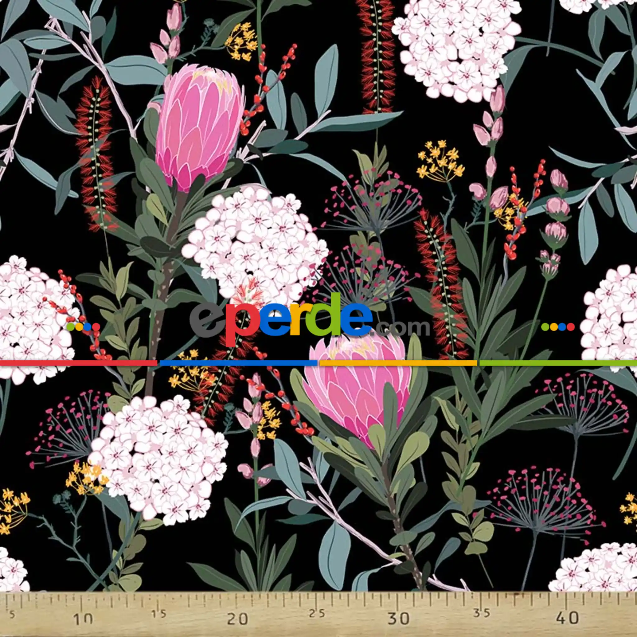 Çiçek Desenli Fon Perde Evm762 Kumaşı Kalındır Duck Bezi Değildir- Siyah-Yeşil-Kırmızı-Beyaz-Pembe