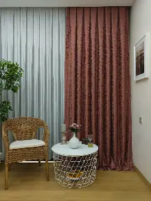 Bakır Rengi Kendinden Desenli Jakar Fon Perde (285 En)- Kiremit Rengi