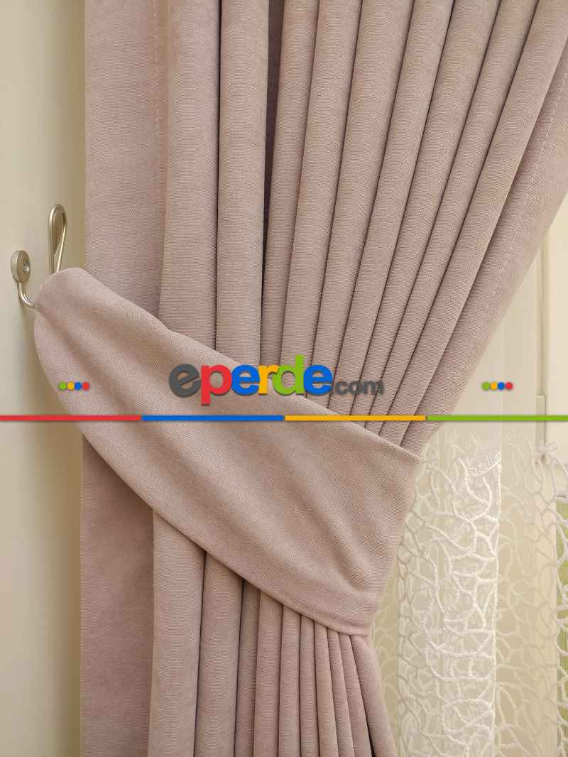 Pudra Pembe Düz Sade Mutfak Fon Perde Yan Kanat Perdesi- Pembe Pudra Pembe