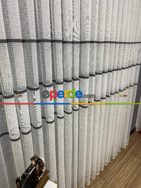 Salon - Milano Antrasit Koyu Gri Ara Bantlı Yeni Tasarım Tül Perde
