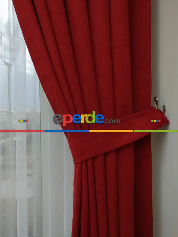 Salon Fon - Kırmızı Düz Fon Perde - Kırmızı