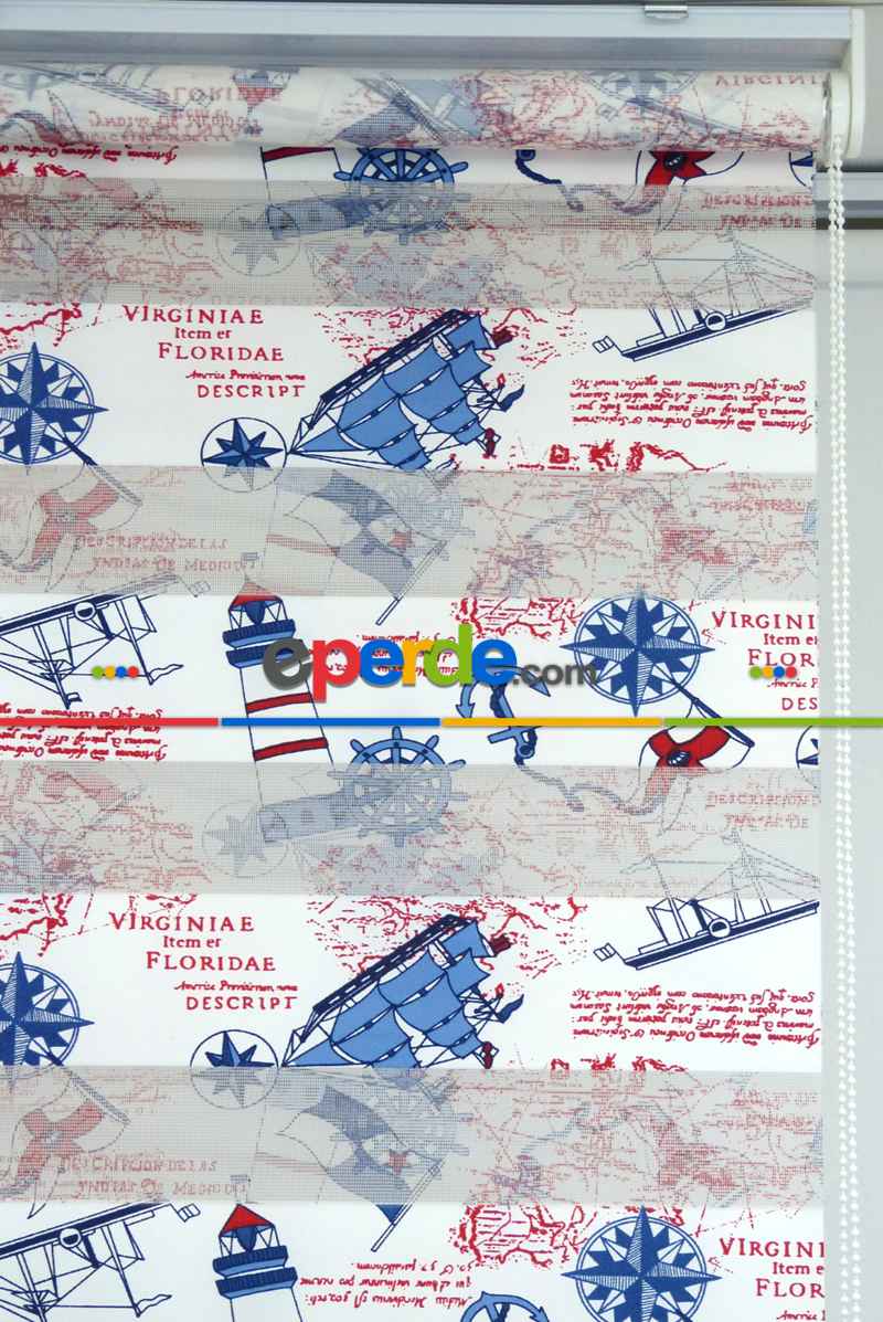 Gemici Desen Çocuk Odası Zebra Perde Kıds 4343-04- Mavi