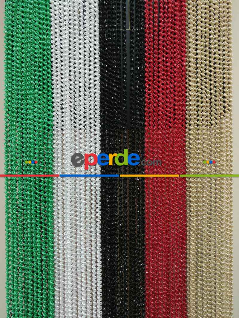 Mutfak İp Perde - Kırmızı Rengi İp Perde Bukle Serisi- Kırmızı-gümüş