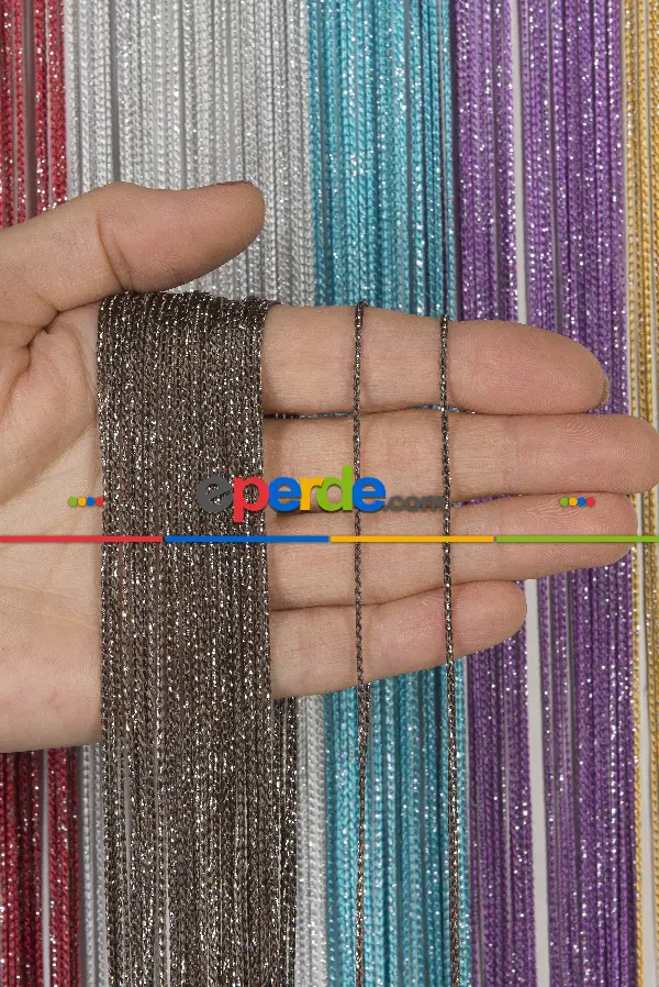 İnce Zincir Seri İp Perde Kahve Gümüş- Gümüş Simli-kahve