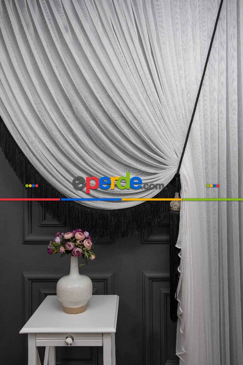 Salon - Monalisa Yalancı Kruvaze - Tülden Fon - Halat İle Yana Toplamalı Tül - Kordon Toplama Tül - Çift Veya Tek Kanat Toplama - Aksesuar İlave Ücretlidir - Kurşunlu Tül