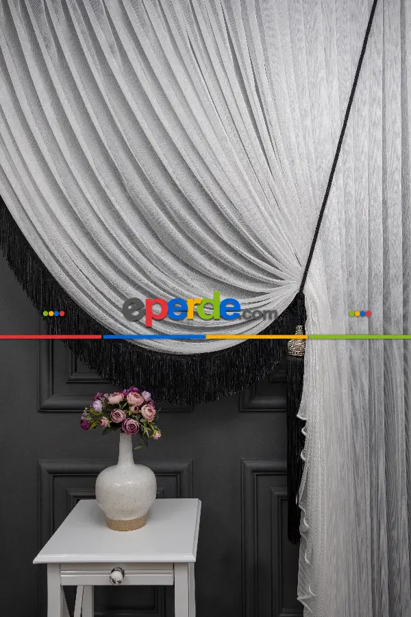 Monalisa Yalancı Kruvaze - Tülden Fon - Halat İle Yana Toplamalı Tül - Kordon Toplama Tül - Çift Veya Tek Kanat Toplama - Aksesuar İlave Ücretlidir - Kurşunlu Tül