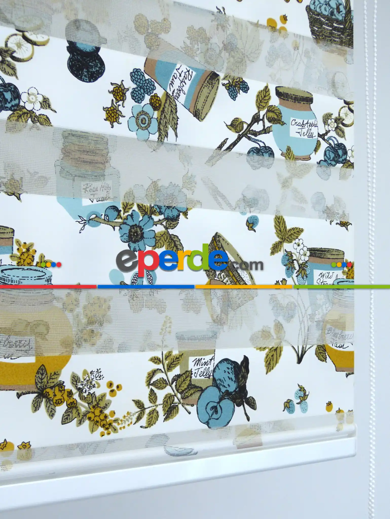 Mutfak Zebra Perde 12-768- Turkuaz-sütlü Kahve