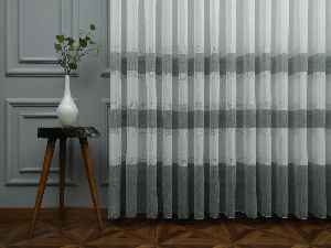 2021 Sezonu - Düz Tül - Keten Gri Bantlı Tül - Ütü İstemez- Gri-füme-antrasit-ekru