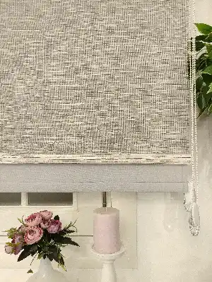 Çiftli Sistem Tül Stor Beyaz Kahve Cizgili Tül- Beyaz-kahve