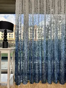 Mavi Degrade Geçişli Tül Perde, Fransız Örme Tül