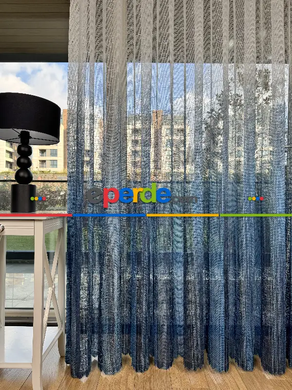Salon - Mavi Degrade Geçişli Tül Perde, Fransız Örme Tül