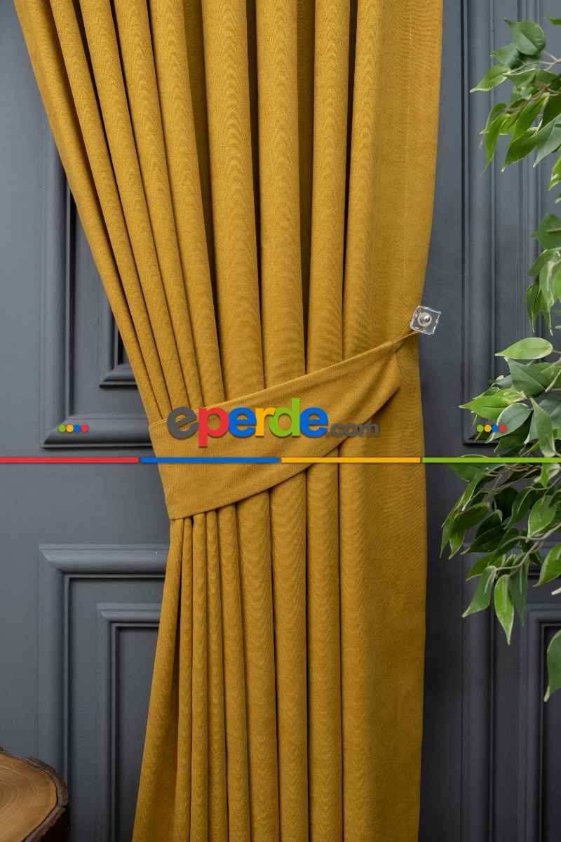Koyu Sarı Düz Fon Perde En Dökümlü Fon Perde