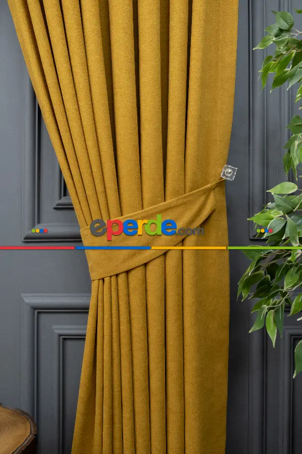 Koyu Sarı Düz Fon Perde En Dökümlü Fon Perde