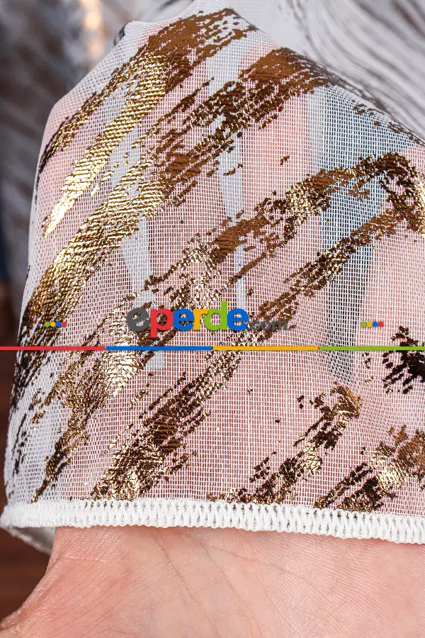 Salon Tül - Larissa Dijital Baskılı Tül Perde Ekru-gold