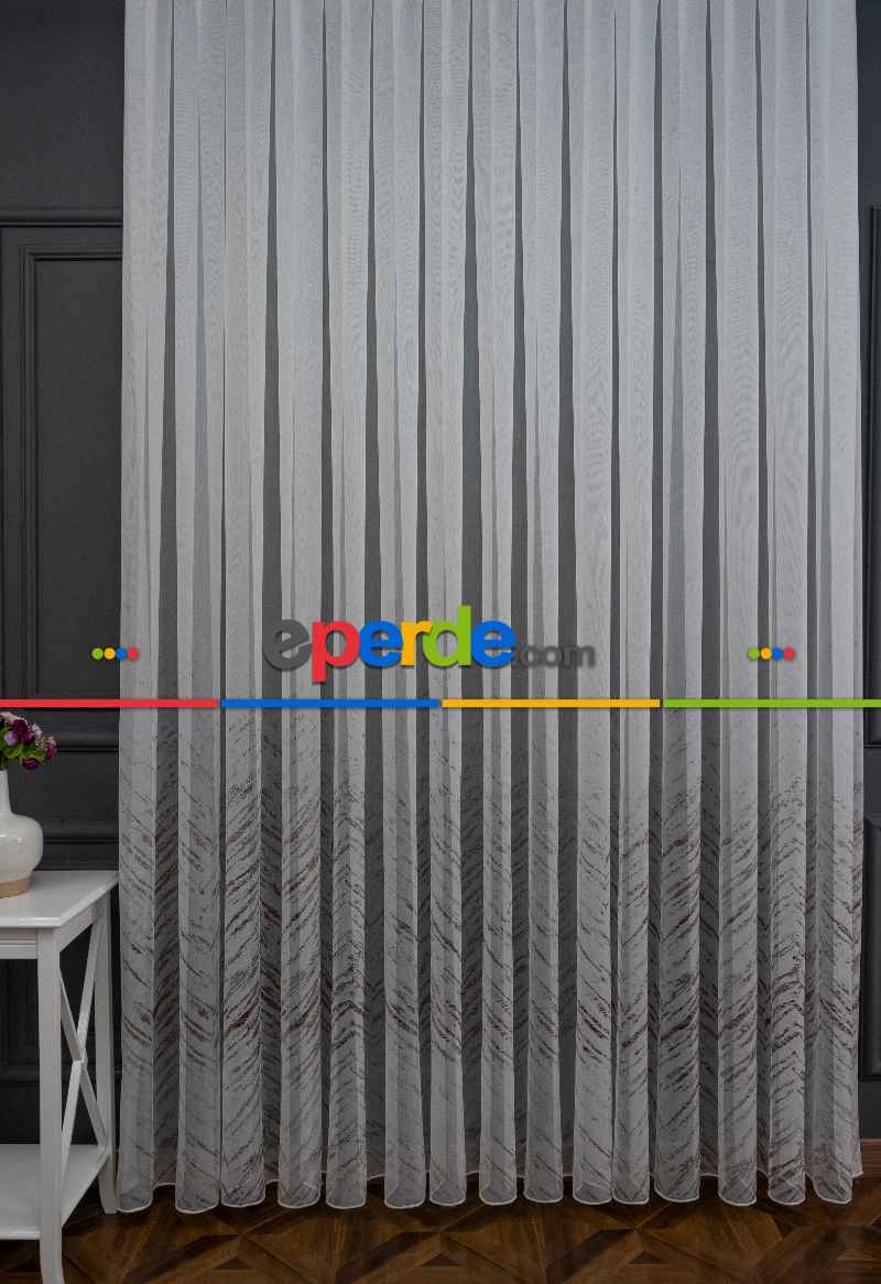 Yatak Odası - Modern Bronz Varaklı Keten Tül Perde Yüksek Kalite