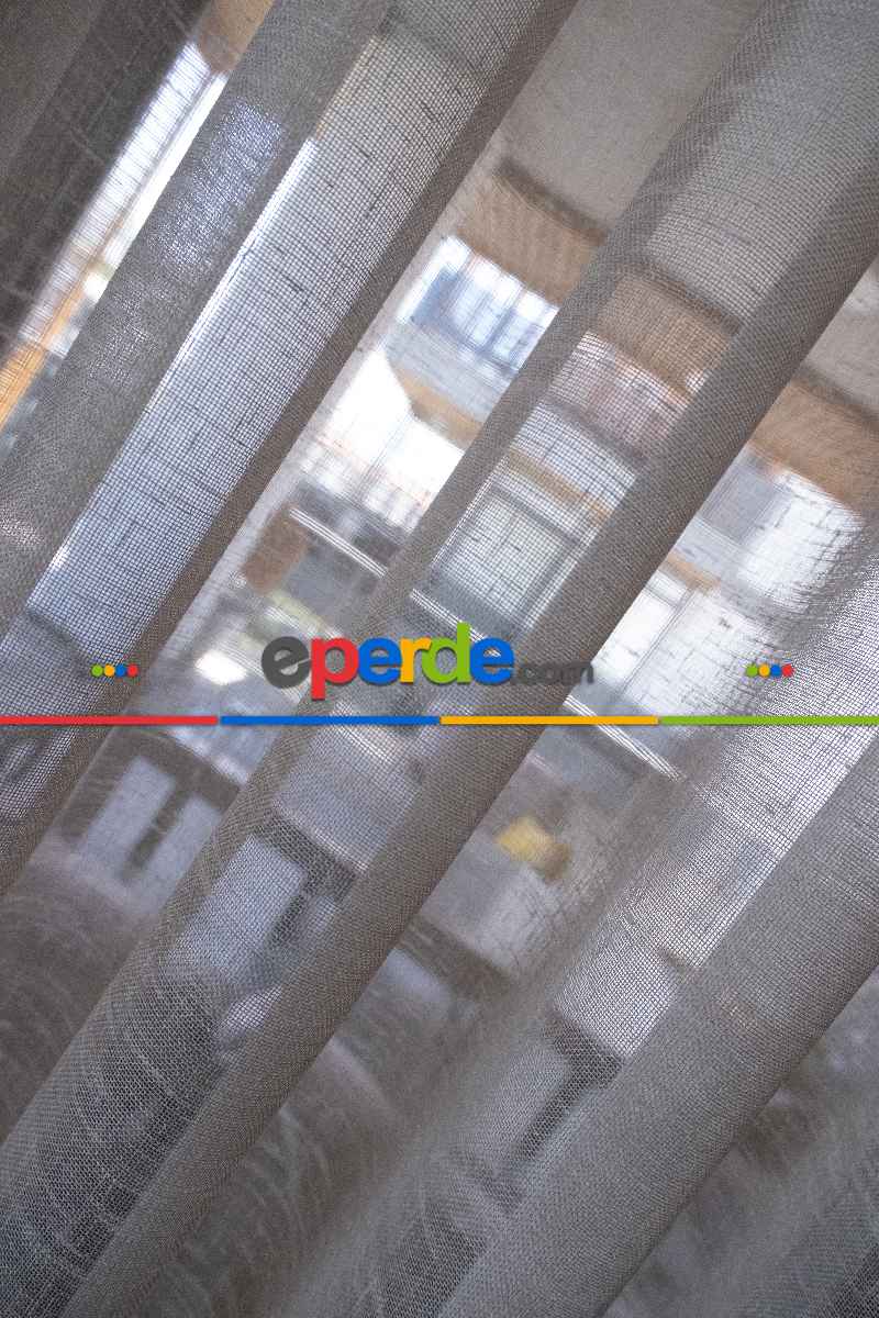 Salon - Sütlü Kahve Zemin Tül Keten Efektli İplikten Ütü İstemez 1.kalite