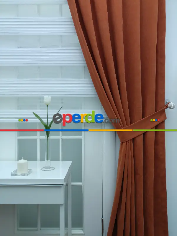 Kiremit Rengi - Düz Fon Perde- Kiremit Rengi