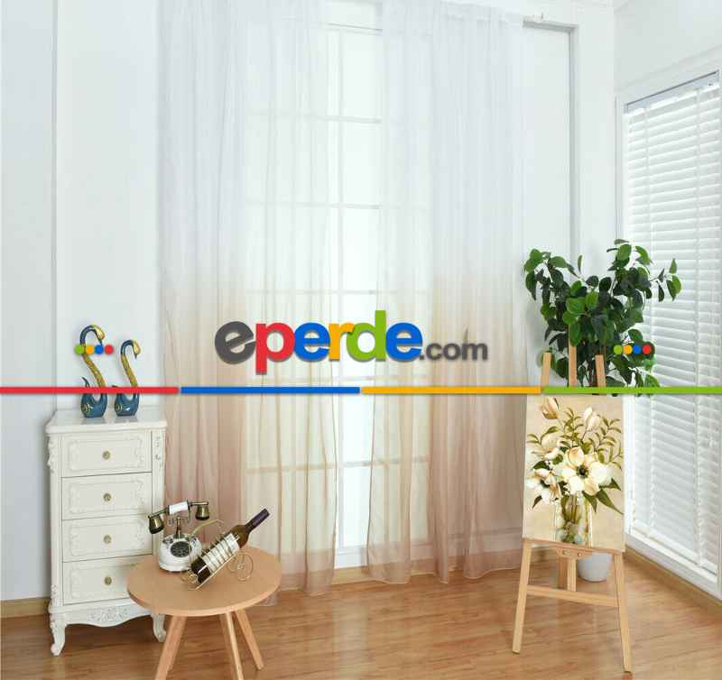 Renkli Geçişli Yeni Moda Pastel Renk Tül Perde - Kahverengi - Bej - Kurşunlu Tül