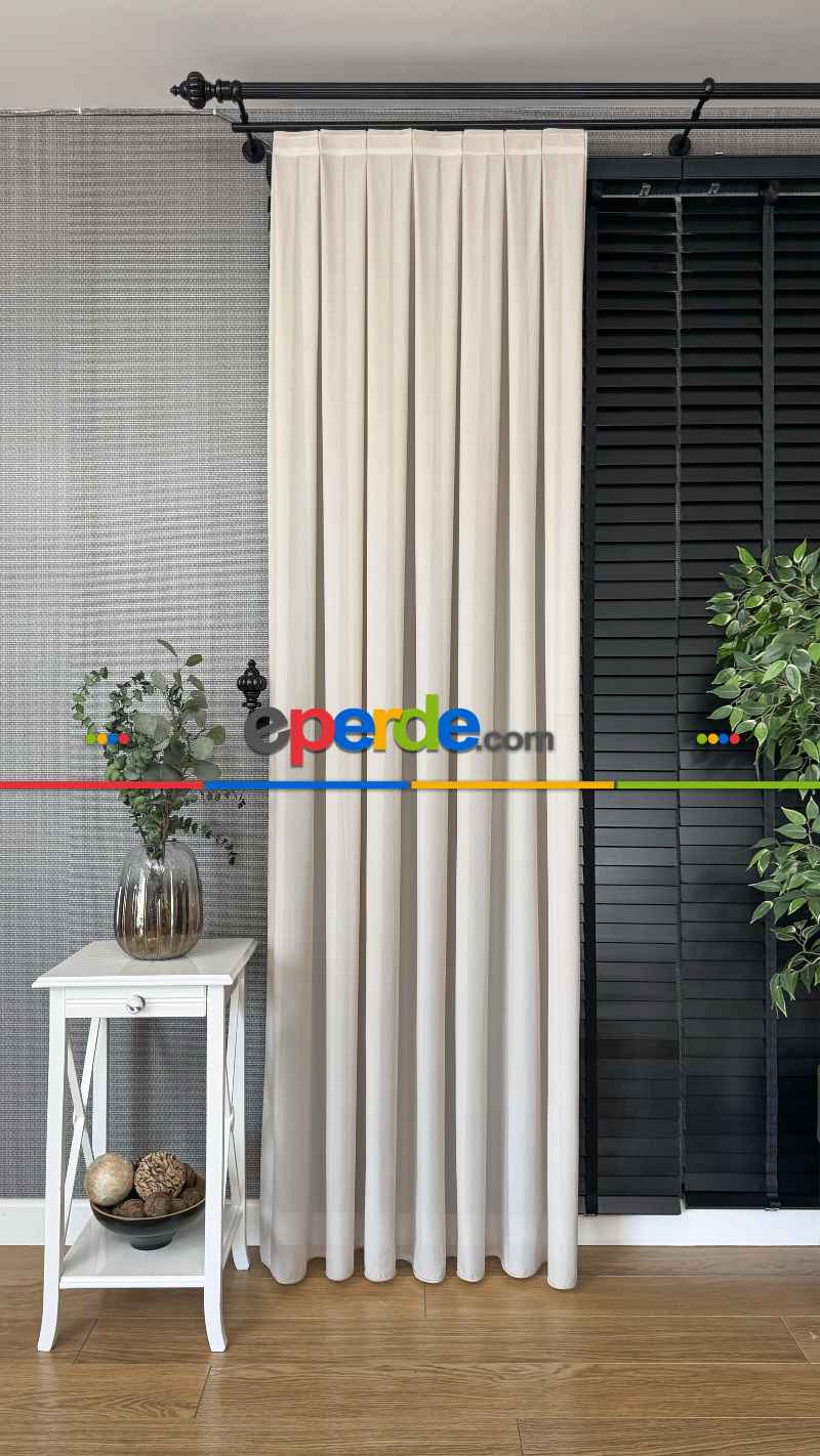 Yatak Odası Bej İpek Krep Düz Tül Perde - Premium Kalite Serisidir.