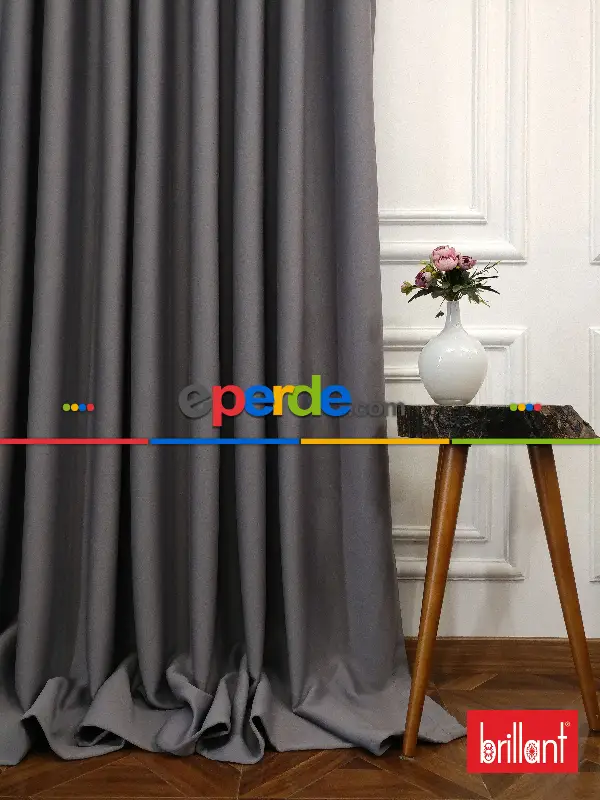 Yatak Odası - Brillant Karartma Blackout Koyu Gri Renk Fon Perde- Gri Koyu