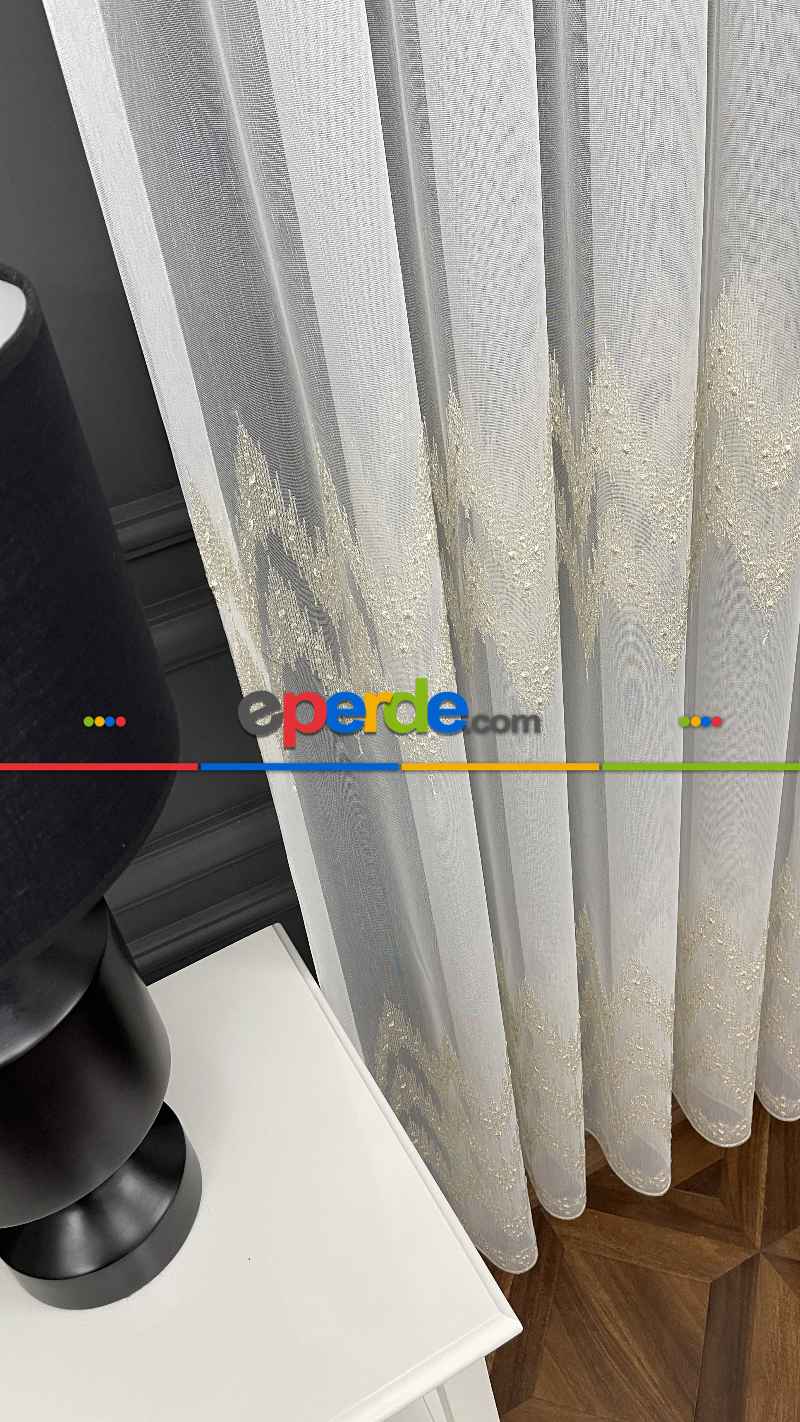 Salon - Premium Seri Trend Perde Modelleri 2023-kabartma Atlas İplikle Nakışlı İşleme Tül Perde 01