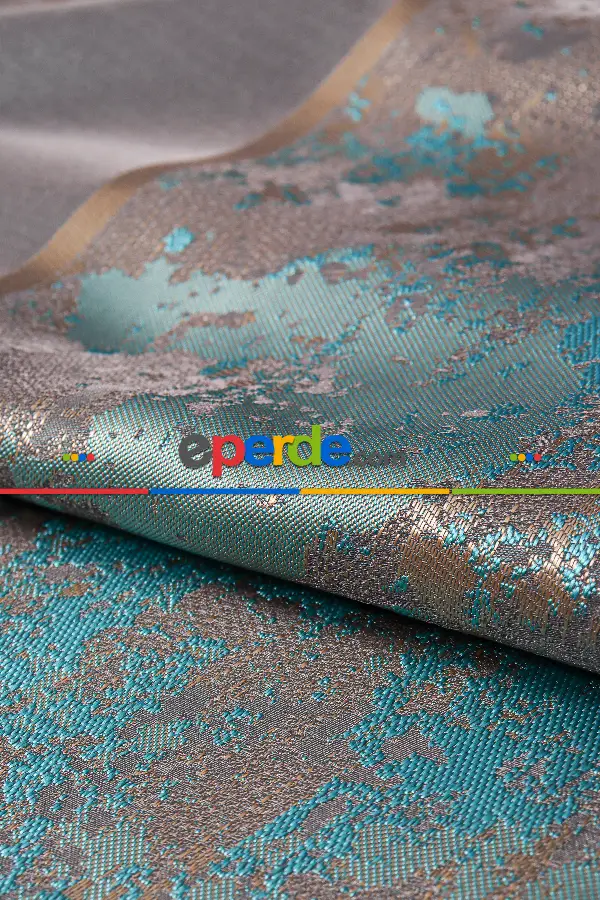 Yatak Odası Fon Perde - Simay Gri-turkuaz-gold Pano Fon Perde