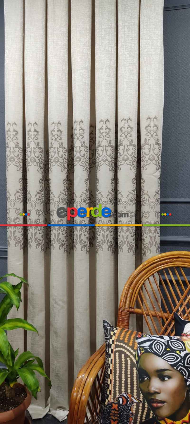 Salon Fon Perde - Damask Desenli, Krem - Kahverengi, Dokuma Fon Perde, Adet Fiyatıdır, Bordürlü Fon Perde - İstediğiniz Boy Ölçüsünde Dikilir - 50 İla 100cm, Sık Pile Eninde Seçenekli 50cm X 1cm 