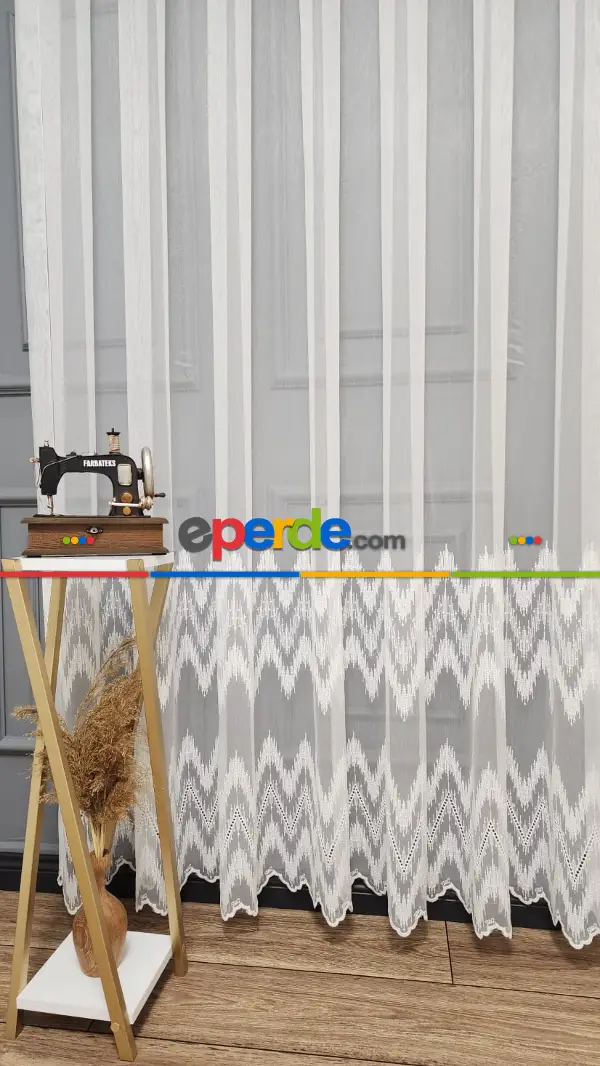 Taç Etek Geniş Ritim Model Desenli Kırışmaz Ütü İstemez Keten Tül Perde