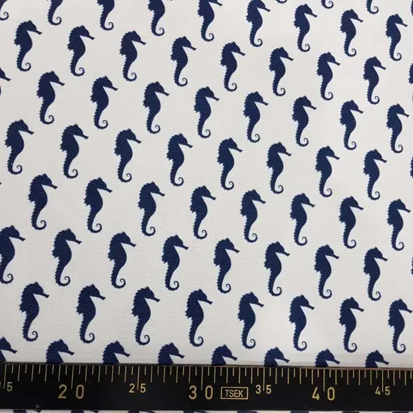 Bebek Odası - Marin Serisi Deniz Atı Desenli Fon Perde Evm1512-2 Kumaşı Kalındır Duck Bezi Değildir- Lacivert-Beyaz