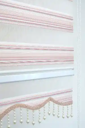 Pudra Pembe Plise Zebra Zebra Perde- Pembe Pudra Pembe