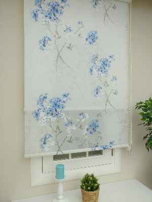 Fantazi Stor Perde Özel Yakma Serisi- Mavi-ekru