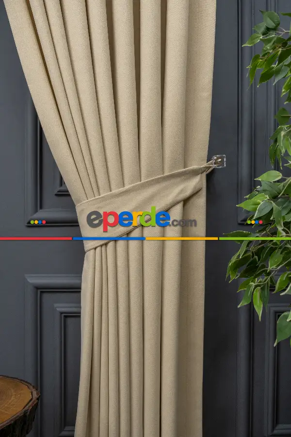 Salon - Açık Bej Rengi Düz Fon Perde En  Dökümlü Fon Perde 03