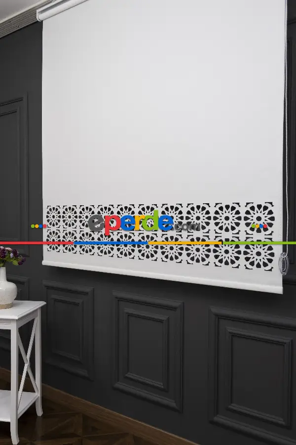 Salon Stor - Ekru Renk Lazer Kesim Mat Stor Perde (ister Düz - İster Lazer Kesimli Satın Alın)