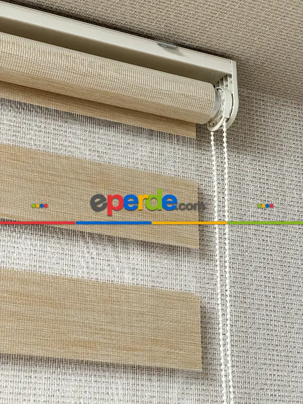 Kum Beji Bambu Zebra Perde, Standart Metal Kasalı Yüksek Kalite Kornişe Kolay Montaj Seçenekli