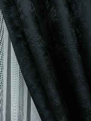 Siyah Renk Jakar Desenli Fon Perde - Siyah