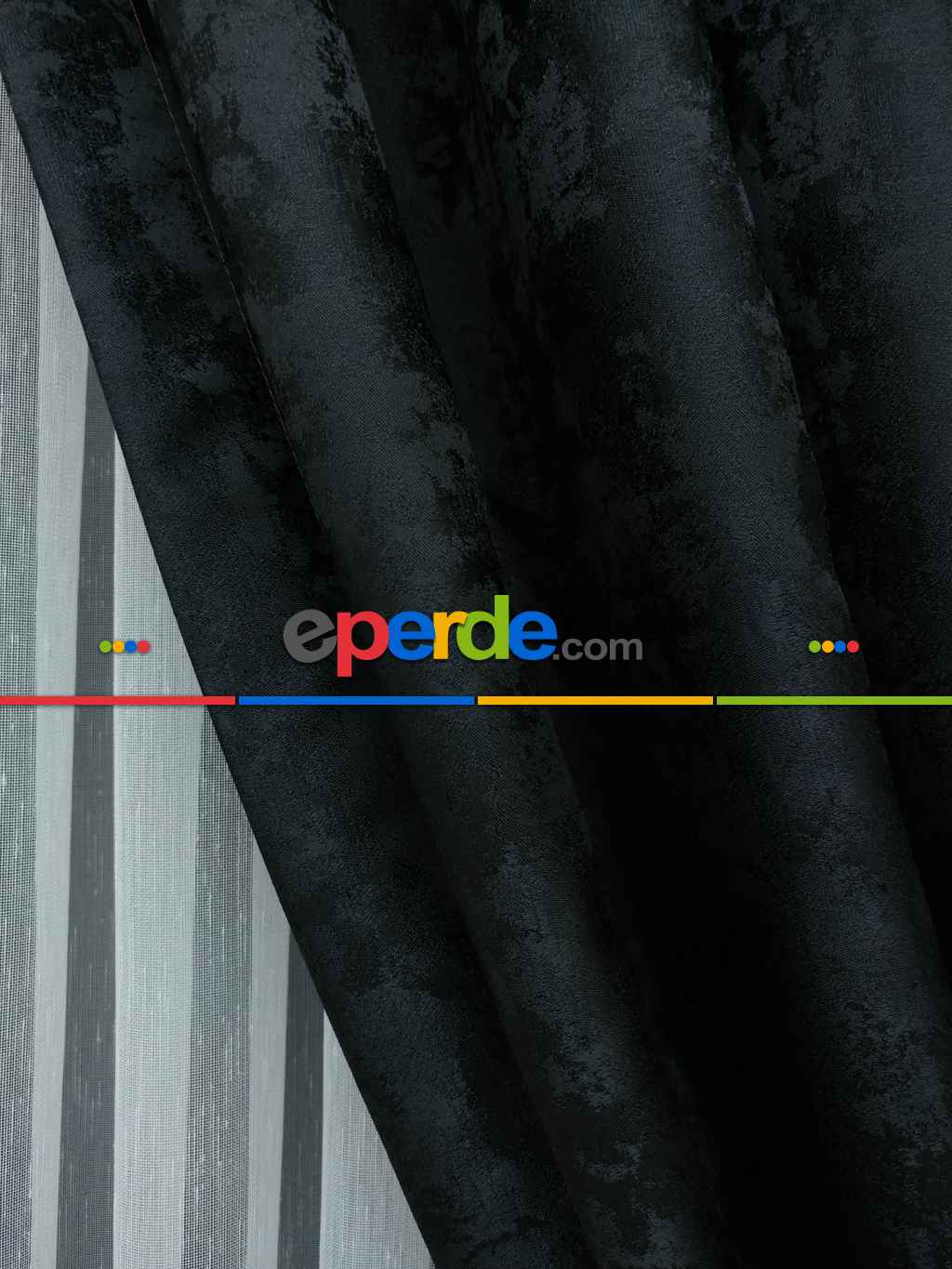 Siyah Renk Jakar Desenli Fon Perde - Siyah