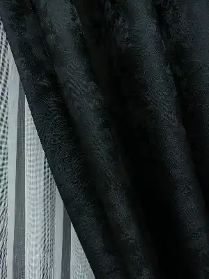 Siyah Renk Jakar Desenli Fon Perde - Siyah