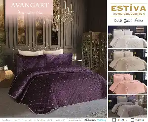 Avantgart Mürdüm Kadife Çift Kişilik Yatak Örtüsü- Mürdüm