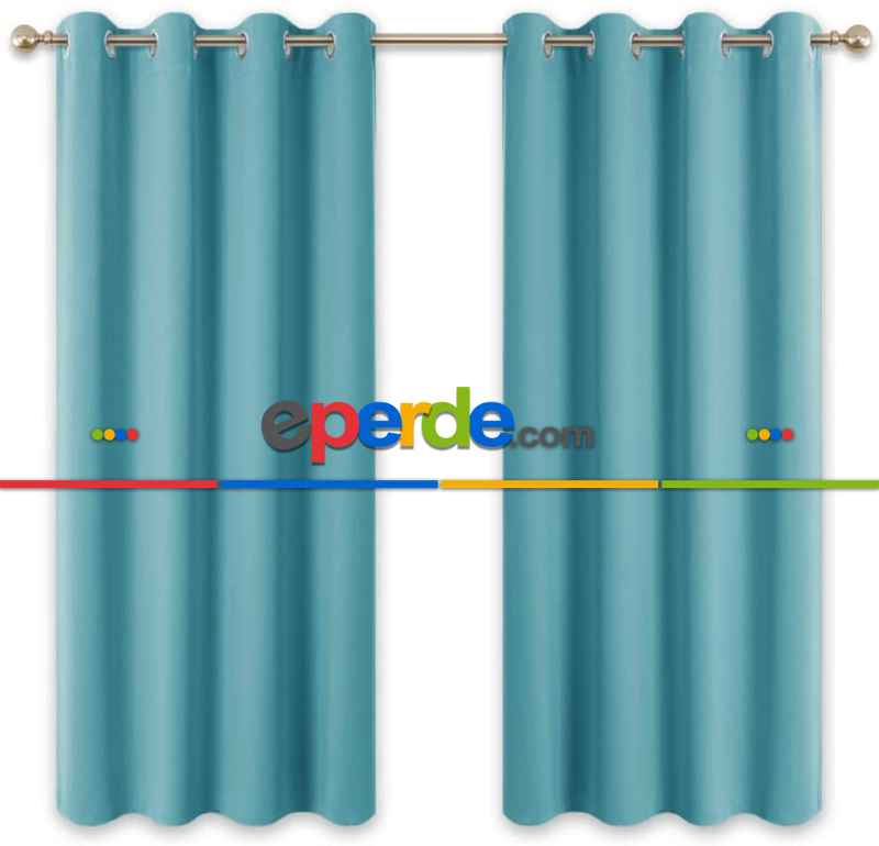 Turkuaz Mavi Perde Kuşgözü Rustik Perde Halka Kuşgözü Boru İçin Perde