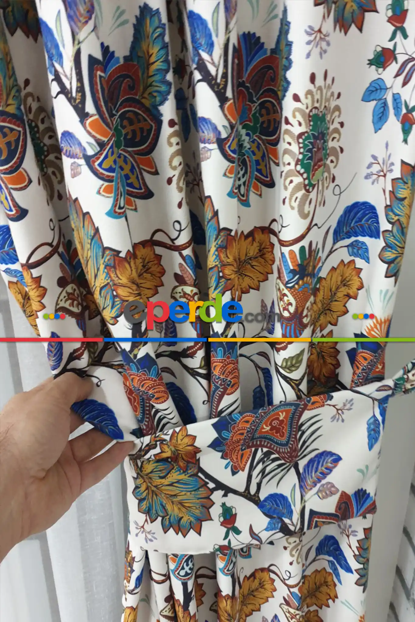 Kahve Çiçek Desenli Fon Perde Evm596 Kumaşı Kalındır Duck Bezi Değildir- Lacivert-Mavi-Kahverengi-Sarı-Beyaz-Bordo