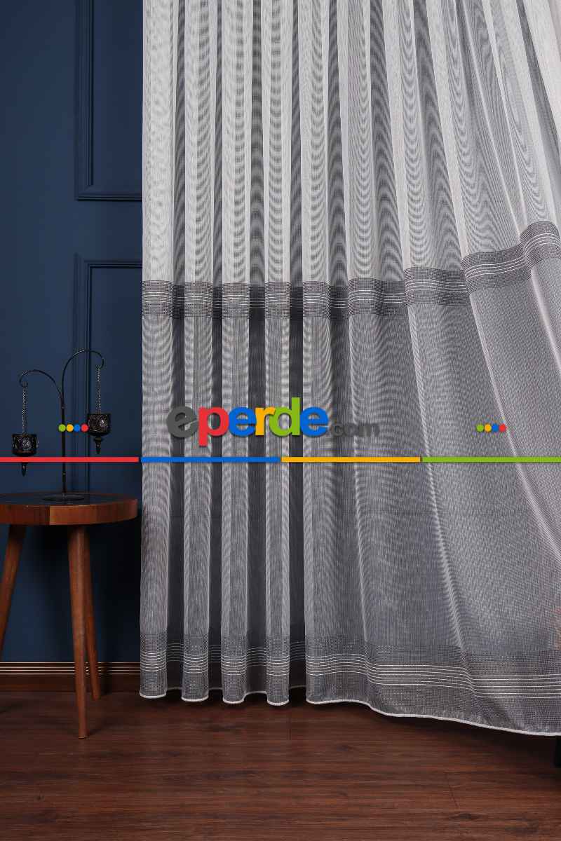 Yatak Odası - Ekru - Antrasit Gri Düz Tül Perde Ütü Istemez