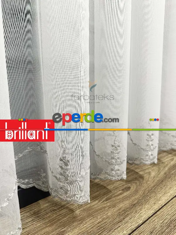 Brillant Ayna Desen Beyaz İşlemeli Tül Perde