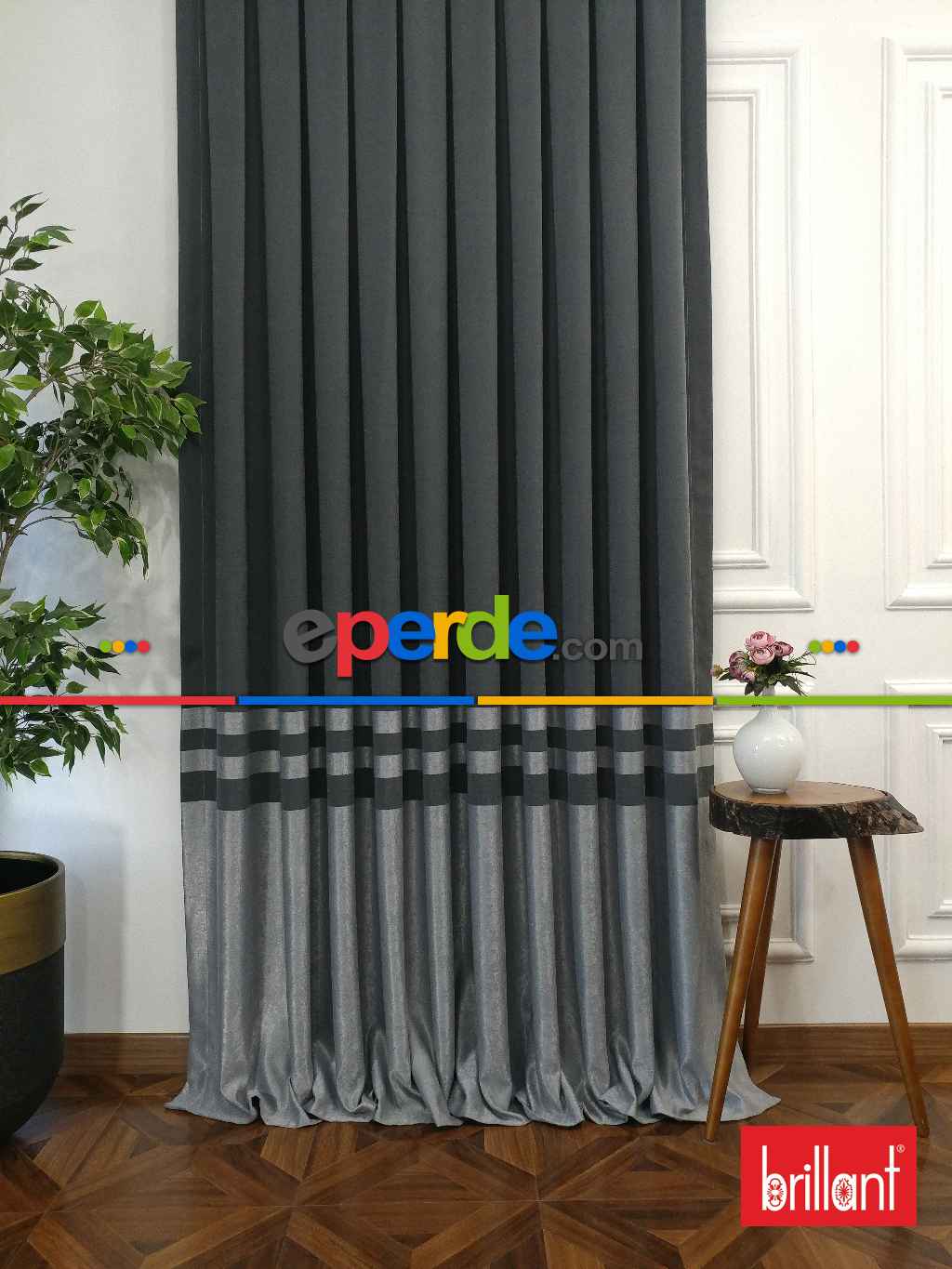 Brillant Süet Pano Fon Perde 180cm Yeni Sezon- Gri Açık-antrasit