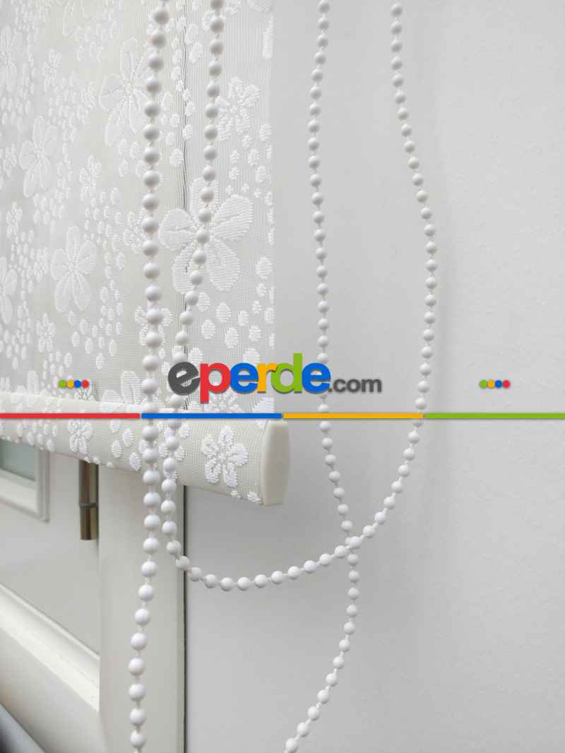 Yatak Odası - Jakar Örme Tül-feray 801 Ekru Çiftli Sistem Dantel Desenli Perde- Ekru