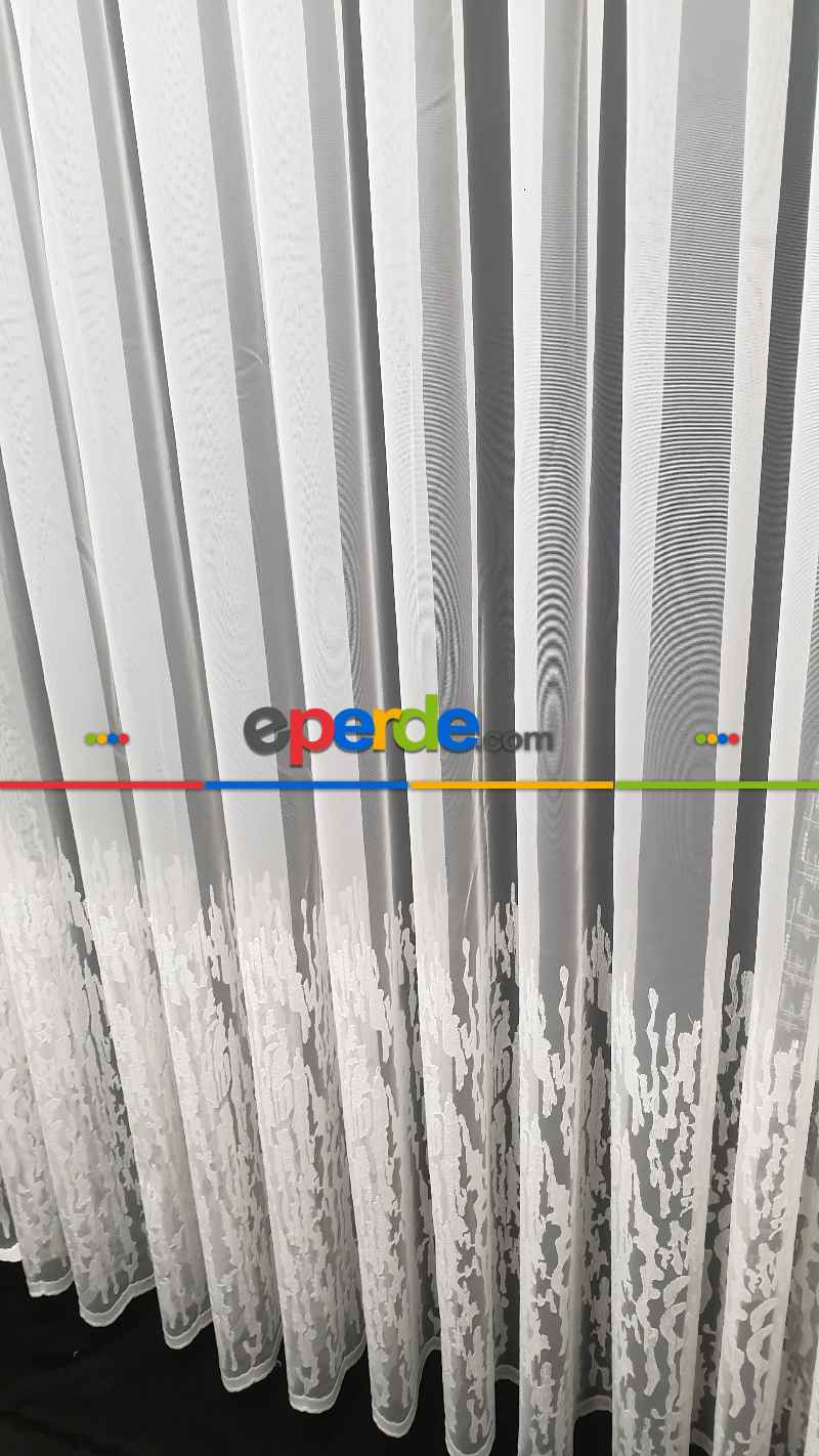 Brillant Tül Perde - Etek Ucu Ağaç Kabuğu Desenli İşlemeli Tül