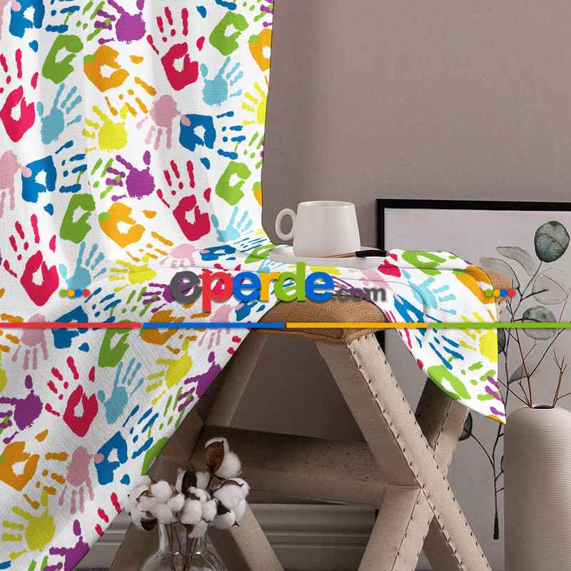 Renkli Eller Fon Perde Evim1620 Kumaşı Kalındır Duck Bezi Değildir